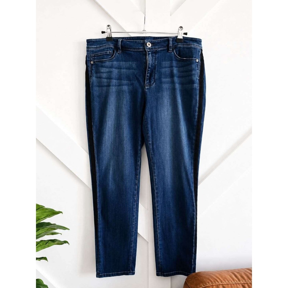J. Jill Slim Ankle Jeans Womens 12 Blue Authentic Fit Velvet Tuxedo Stripe